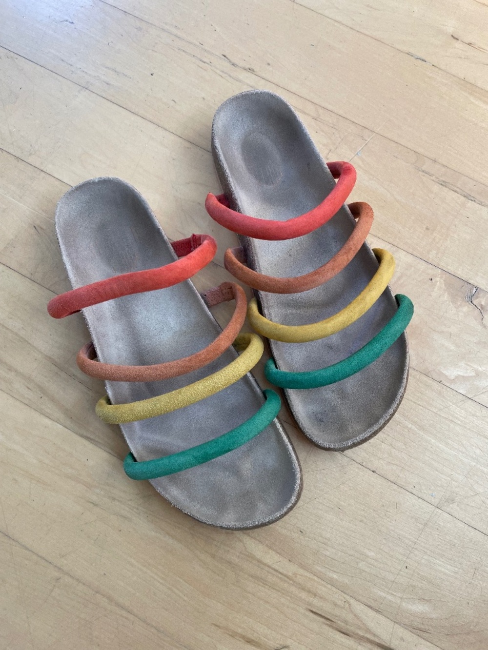 Charlotte Stone Gloria Cork Bottom Sandals Rainbow Suede